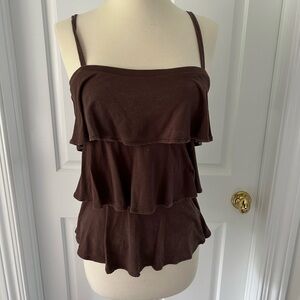 GAP Brown Ruffle Layered Women's Top Sleeveless Tank Top Shirt 3 Tier Medium Y2K